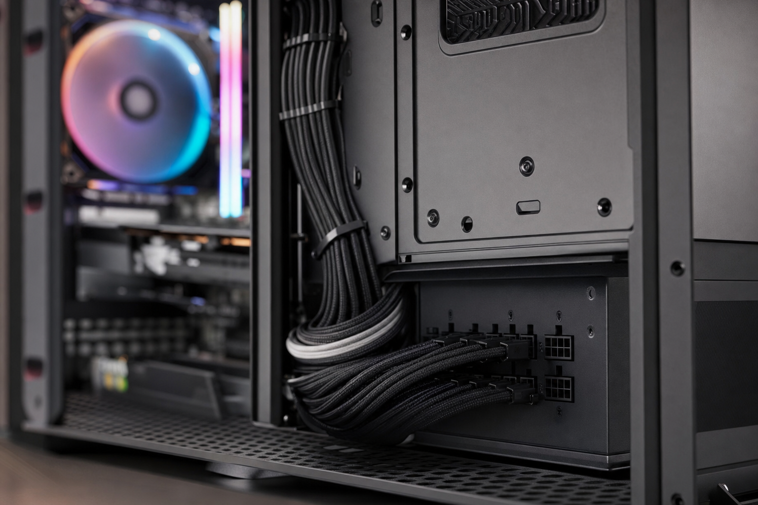 Alimentatore modulare con cablaggio organizzato dentro un case PC